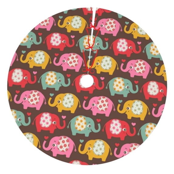 Picia Cute Elephants Print Christmas Tree Skirt , Christmas Tree Skirt Ornaments for Merry Christmas Holiday Party Decorations Indoor Outdoor-30"