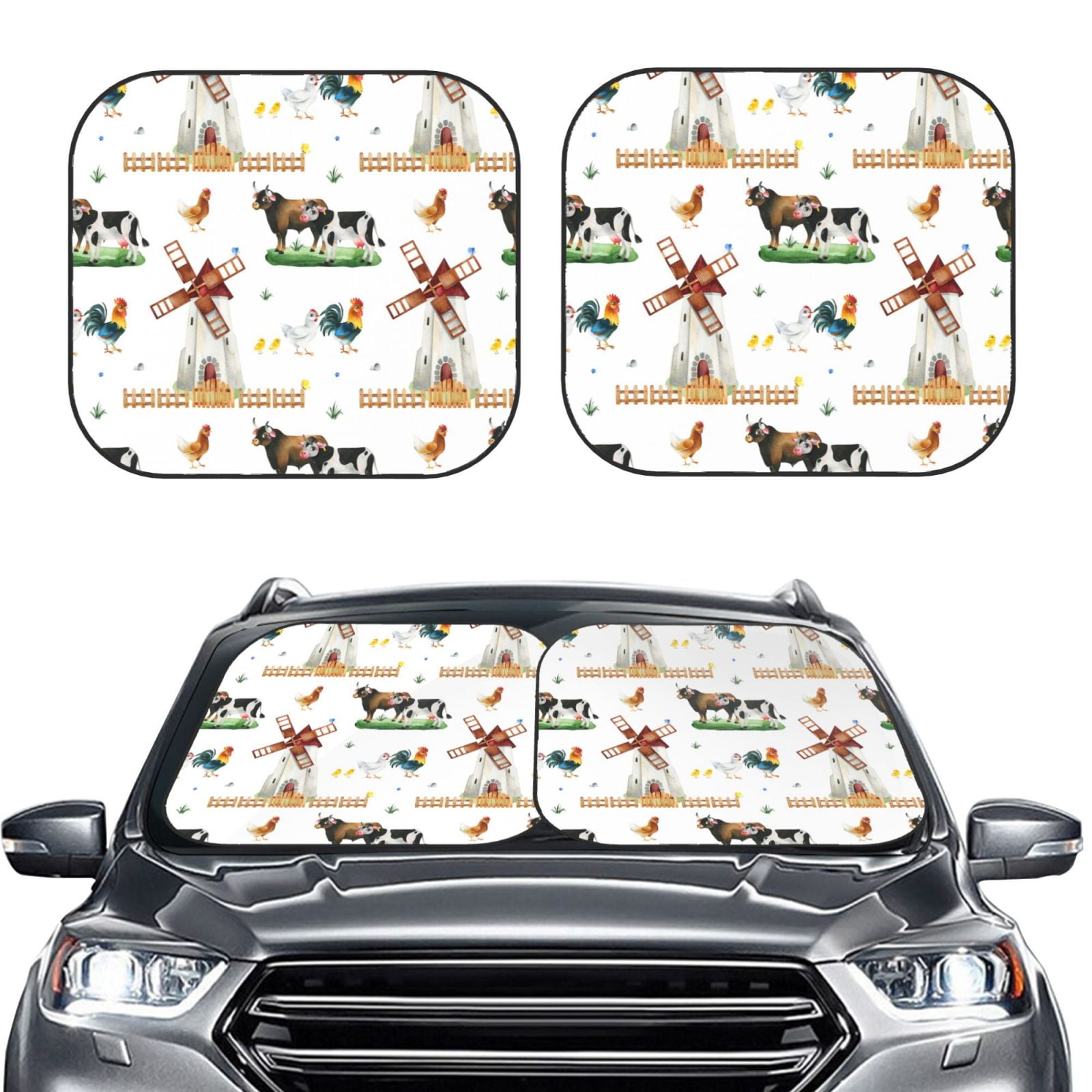 Picia Cute Farm 2 Piece Car Windshield Sun Shade Foldable Foldable