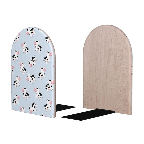 Picia Cute Farm Cow Pattern Wood Bookends for Shelves,Non-slip Bookends, Heavy Duty Wooden Bookend Support,1 Pair