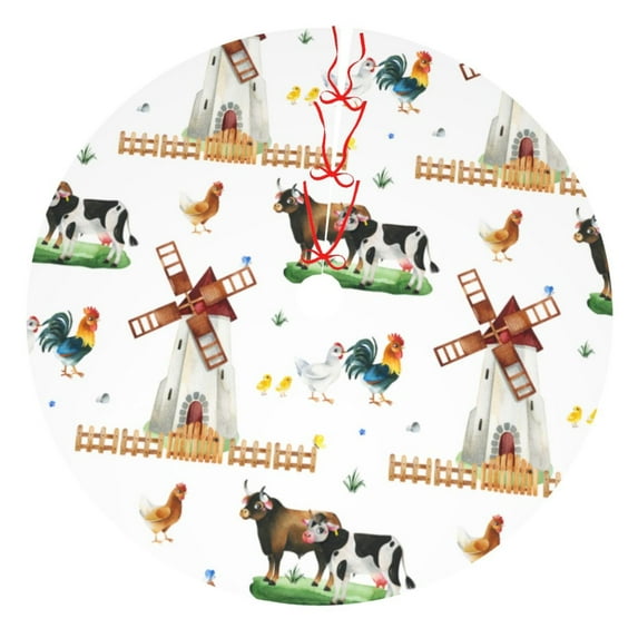 Picia Cute Farm Print Christmas Tree Skirt , Christmas Tree Skirt Ornaments for Merry Christmas Holiday Party Decorations Indoor Outdoor-36"