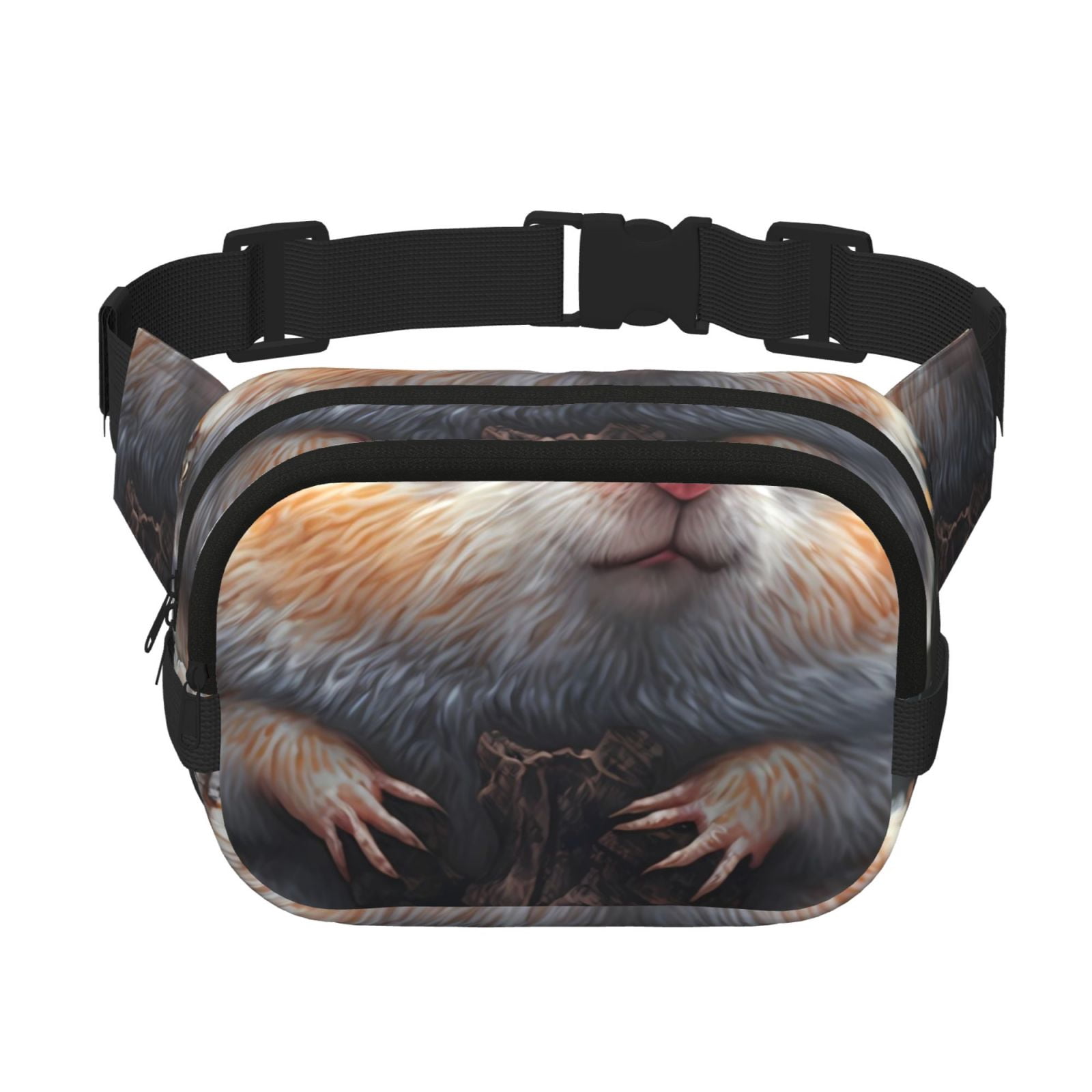 Picia Cute Fat Ball Branch Print Square Double-Layer Waist Bag Mini Adjustable Waist Belt Bag Exercise Running Travel Hiking