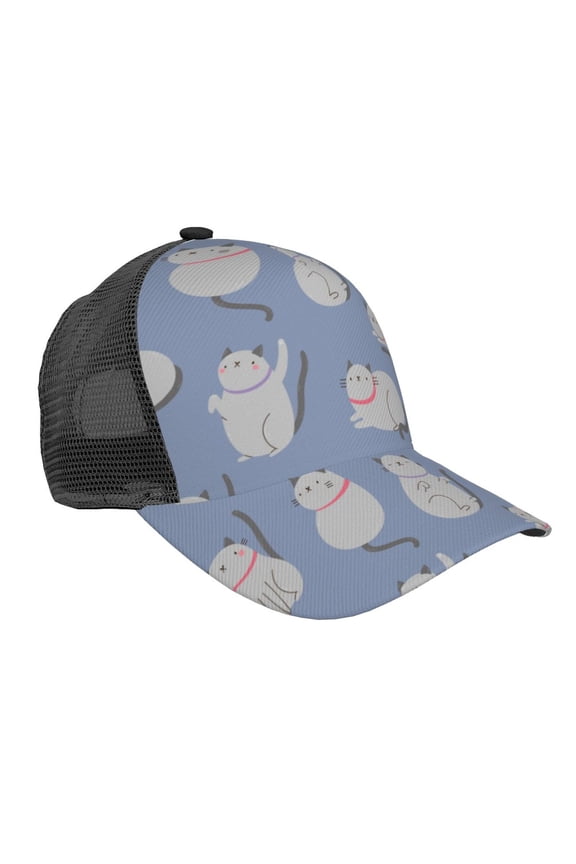 Cute Fat Cat Pattern Trucker Hat,Baseball Cap,Sun Protection Cap,Stylish Headwear,Leisure Cap,Outdoor Sports Cap