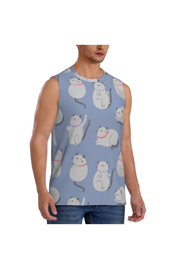 Cute Fat Cat mens Cotton Tank Undershirts , Moisture-wicking Ribbed Tanks, Lightweight Cotton Tank Undershirts-Medium
