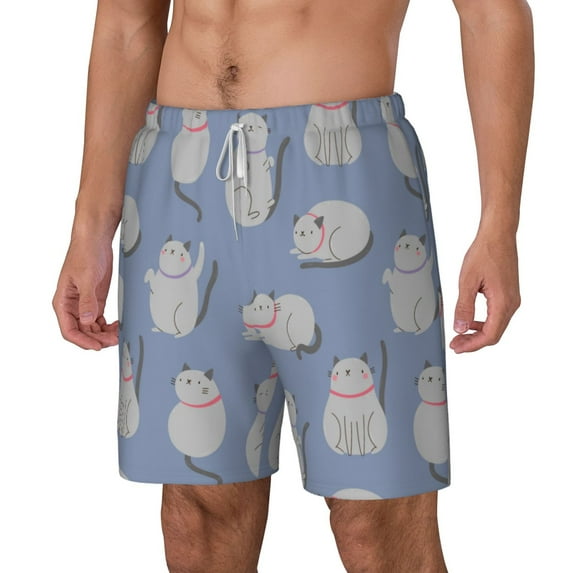 Picia Cute Fat Cat pattern Mens Swim Trunks with Compression Liner Stretch Beach Shorts Quick Dry with Zipper Pockets No-Chafing Board Shorts-X-Large