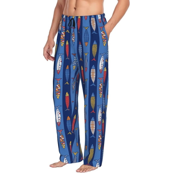 Picia Cute Fish Mens Soft Woven Cotton Elastic Waistband Sleep Pajama Pant Lounge Sleep Pant With Pockets And Drawstring-Small
