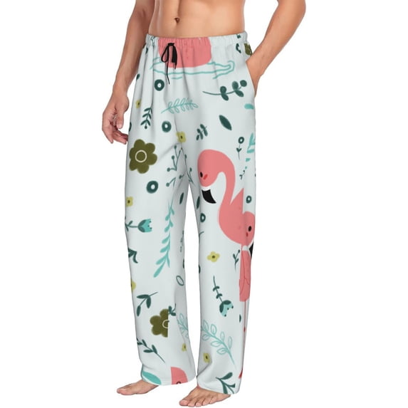 Picia Cute Flamingo Mens Soft Woven Cotton Elastic Waistband Sleep Pajama Pant Lounge Sleep Pant With Pockets And Drawstring-Medium
