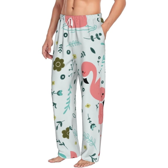 Picia Cute Flamingo Mens Soft Woven Cotton Elastic Waistband Sleep Pajama Pant Lounge Sleep Pant With Pockets And Drawstring-Medium