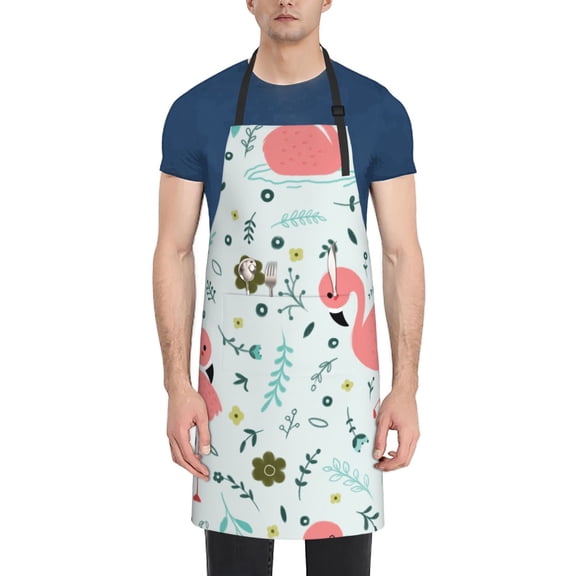Picia Cute Flamingo Waterproof Apron for Unisex Adult - Adjustable Bib Apron with Pockets, Ideal for Cooking, Gardening, Painting, and Household Chores