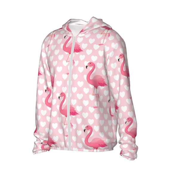 Picia Cute Flamingo with Heart Women's Men's UPF 50+ Sun Protection Hoodie Shirt Long Sleeve SPF Fishing Outdoor UV Hiking Lightweight Shirts-X-Large