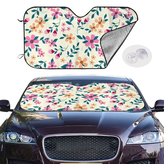 Picia Cute Flower Curved Windshield Sunshade Accordion Folding Style Auto Shade for Car Truck SUV Van Blocks UV Ray Sun Visor Protector -Small