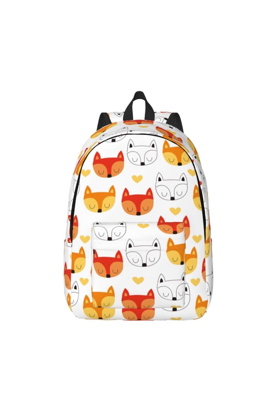 Cute Fox with Heart Printed Canvas Daypack - Stylish and Durable Vintage Compact Backpack - Class, Work, Travel, or Laptop Bookbag,Organized Compartments-Medium