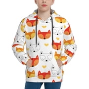 Picia Cute Fox with Heart Pattern Youth Hoodie - Warm Pullover Sweatshirt with Kangaroo Pocket, Ideal for Boys and Girls-Medium