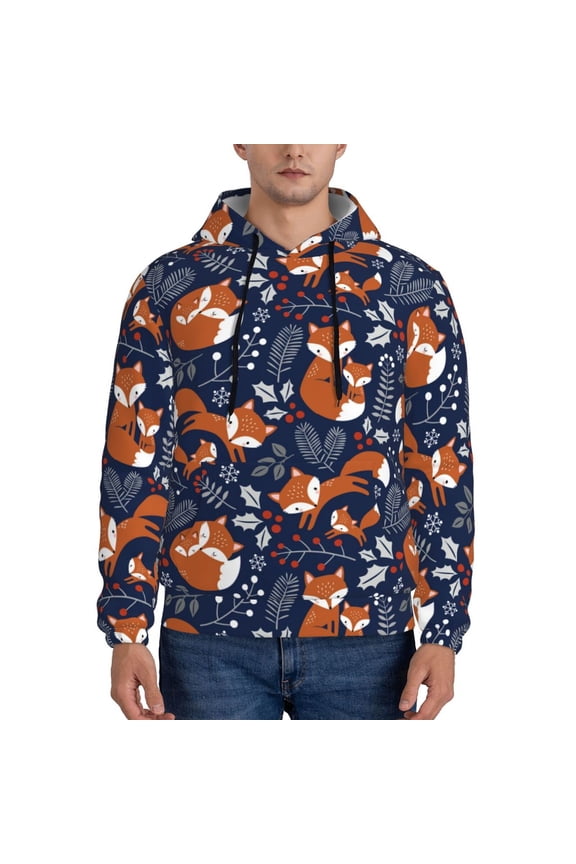 Cute Foxes Pattern Casual Men's Hoodie - Lightweight Hooded Sweatshirt with Kangaroo Pocket, Comfortable Pullover for Everyday, Travel-Medium