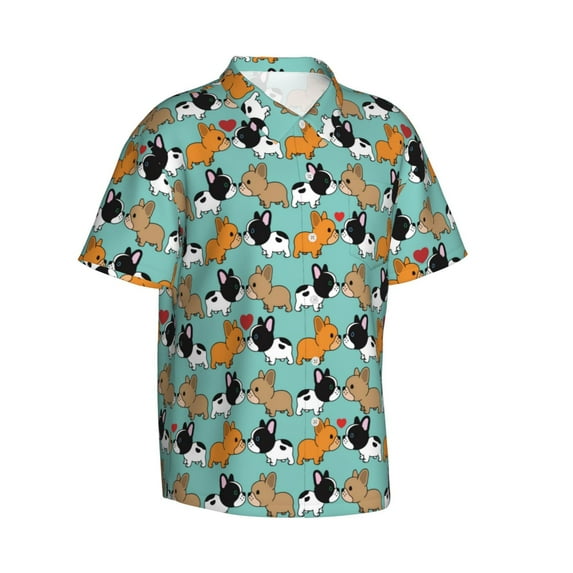 Picia Cute French Bulldog Gentle Cotton Regular Fit Short Sleeve Casual Hawaiian Shirt for Men-Small