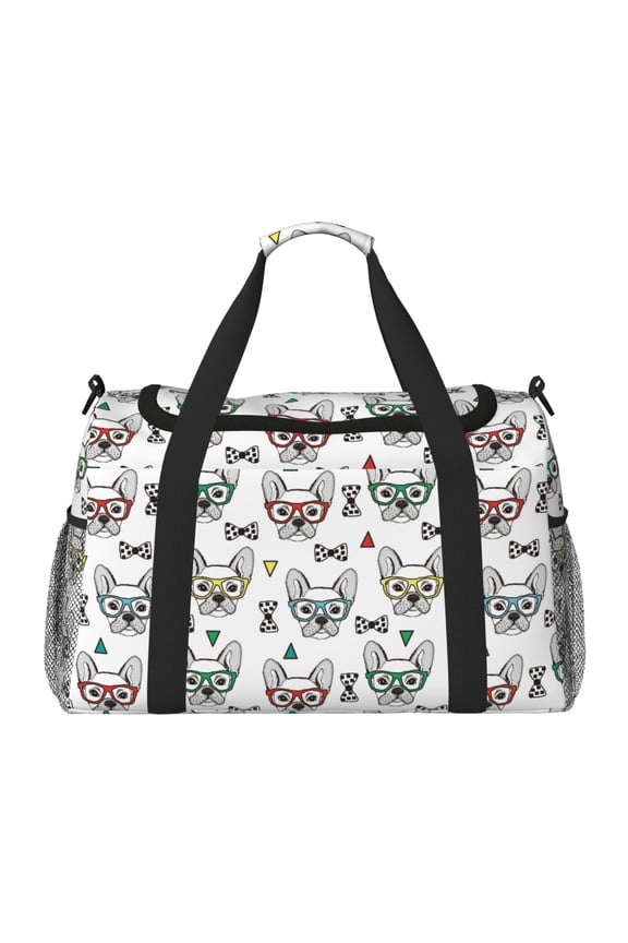 Cute French Bulldog Print Travel Duffle Bag,Weekender Bags for Women with Shoe Compartment, Gym Duffel Bag with Wet Pocket, Hospital Bags for Labor and Delivery