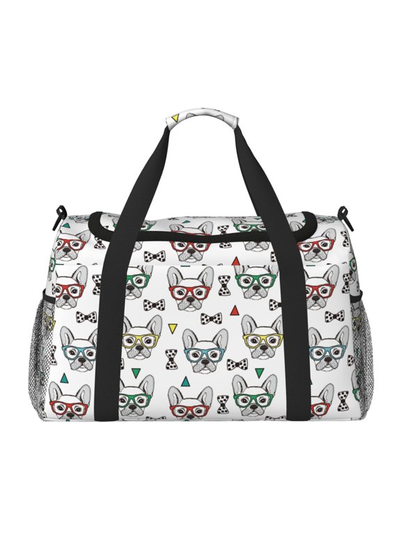 Cute French Bulldog Print Travel Duffle Bag,Weekender Bags for Women with Shoe Compartment, Gym Duffel Bag with Wet Pocket, Hospital Bags for Labor and Delivery