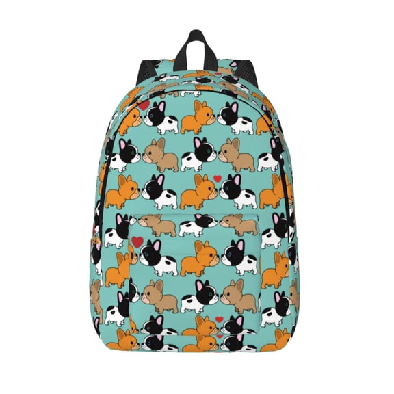 Picia Cute French Bulldog Printed Canvas Daypack - Stylish and Durable Vintage Compact Backpack - Class, Work, Travel, or Laptop Bookbag,Organized Compartments-Medium