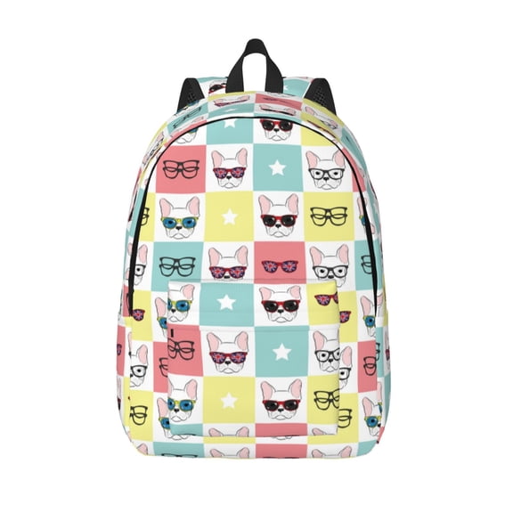 Picia Cute French Bulldog Printed Canvas Daypack - Stylish and Durable Vintage Compact Backpack - Class, Work, Travel, or Laptop Bookbag,Organized Compartments-Small
