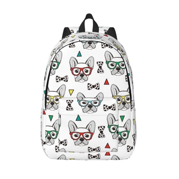 Picia Cute French Bulldog Printed Canvas Daypack - Stylish and Durable Vintage Compact Backpack - Class, Work, Travel, or Laptop Bookbag,Organized Compartments-Small