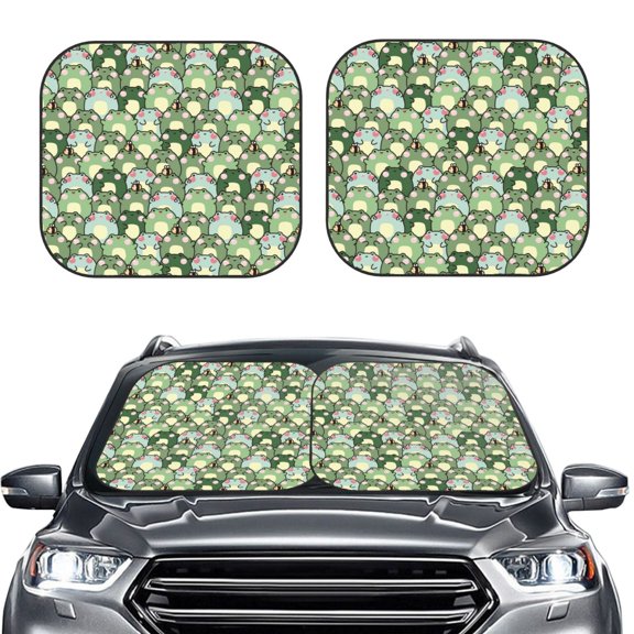 Picia Cute Frog 2 Piece Car Windshield Sun Shade Foldable | Foldable Sun Shield for Front Window Blocks UV Rays and Keeps Your Vehicle Cool-Medium
