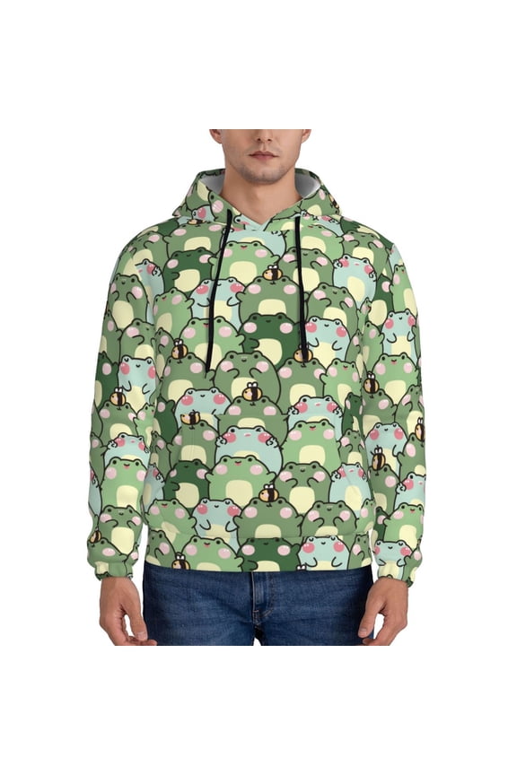 Cute Frog Pattern Casual Men's Hoodie - Lightweight Hooded Sweatshirt with Kangaroo Pocket, Comfortable Pullover for Everyday, Travel-4X-Large