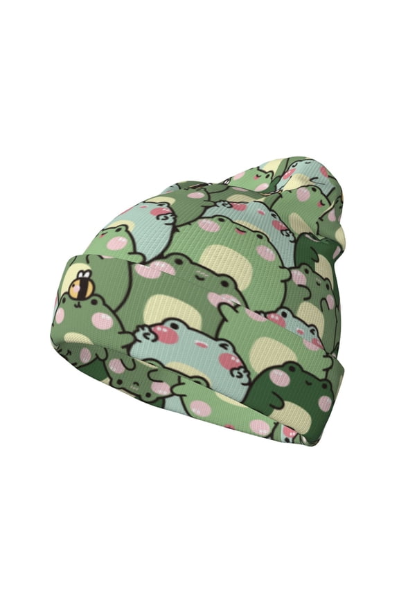 Cute Frog Pattern Knitted Beanie Hat for Men and Women , Unisex Winter Warm Stretchy Knit Cap Thick Fisherman Beanies Cuffed Plain Skull Caps