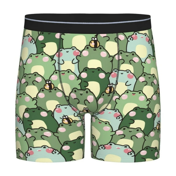 Picia Cute Frog Pattern Men's Athletic Long Leg Briefs , Performance Stretch Underwear,Moisture-Wicking