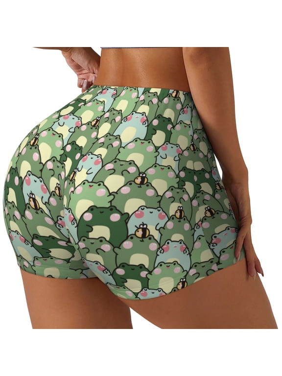 Cute Frog Printed Workout Shorts for Women Seamless Scrunch Butt Lifting High Waisted Yoga Gym Booty Running Moisture-wicking Short Pants-XX-Large