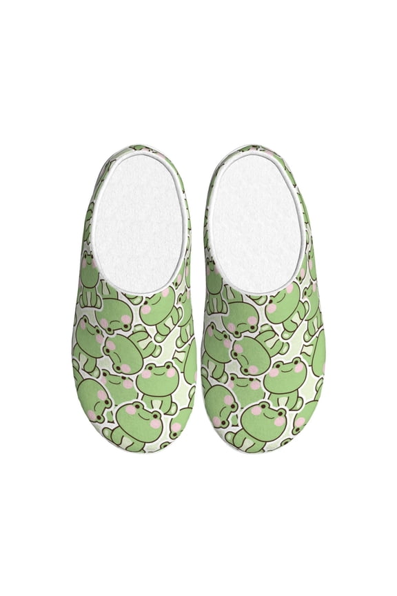 Cute Frog for Women's Lamb-hug Comfy Fleece House Slippers Memory Foam, Slip-on House Shoes Indoor Outdoor-37/38