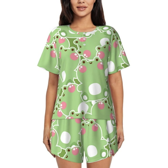 Picia Cute Frog2 Pajamas Sets for Women Soft Short-Sleeved Pjs with Lounge Shorts Two Piece Sleepwear-XX-Large