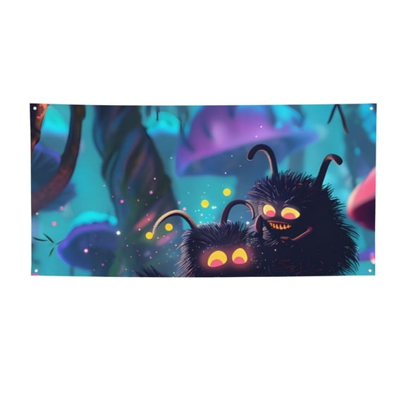 Picia Cute Fuzzy Fantasy Creatures Pattern Party Banner, Festive Decoration, Holiday Banner, Celebration Decor, Event Banner, Reusable Party Banner-Small
