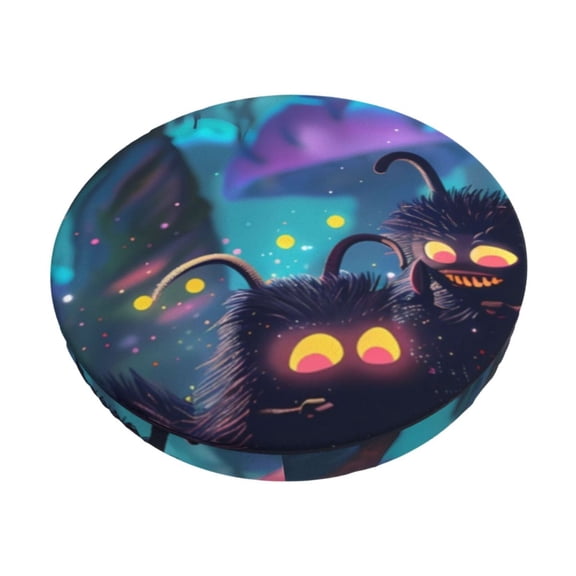 Picia Cute Fuzzy Fantasy Creatures Pattern Round Stool Covers Comfy Seat Covers Stretch Removable Washable Chair Slipcover Round Bar Chair Cushion Cover-12 inch