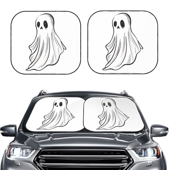 Picia Cute Ghost Simple Drawing 2 Piece Car Windshield Sun Shade Foldable | Foldable Sun Shield for Front Window Blocks UV Rays and Keeps Your Vehicle Cool-Large