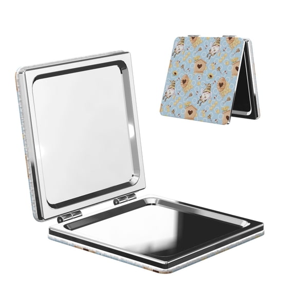 Picia Cute Gnome Bee Collects Honey for Compact Vanity Mirror , Travel Makeup Mirror , Portable Magnifying Cosmetic Mirror for Daily, Work, Business-Square