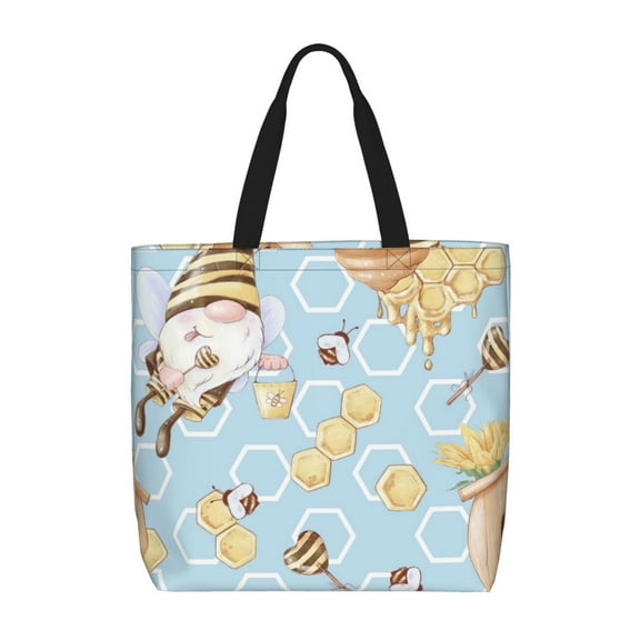 Picia Cute Gnome Bee Collects Honey for Tote Bag for Women with Zipper, Gym Tote with Compartments, Laptop Work Tote Nurse Dance Yoga Bag for Sport, Travel