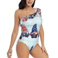 thumbnail image 1 of Picia Cute Gnomes in USA1 Pattern Women's One Piece Swimsuits,One Shoulder Swimwear Asymmetric ,Ruffle Monokinis Bathing Suits,High Waisted Flattering Bathing Suits-Small, 1 of 8