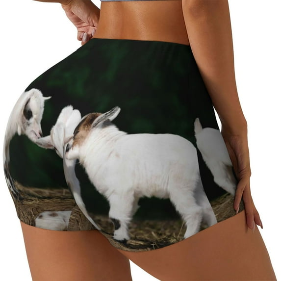 Picia Cute Goat Baby Printed Workout Shorts for Women Seamless Scrunch Butt Lifting High Waisted Yoga Gym Booty Running Moisture-wicking Short Pants-