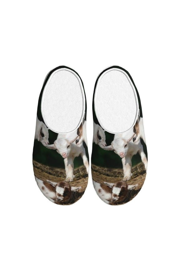 Cute Goat Baby for Women's Lamb-hug Comfy Fleece House Slippers Memory Foam, Slip-on House Shoes Indoor Outdoor-42/43