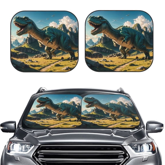Picia Cute Green Dinosaur Blue Sky 2 Piece Car Windshield Sun Shade Foldable | Foldable Sun Shield for Front Window Blocks UV Rays and Keeps Your Vehicle Cool-Small
