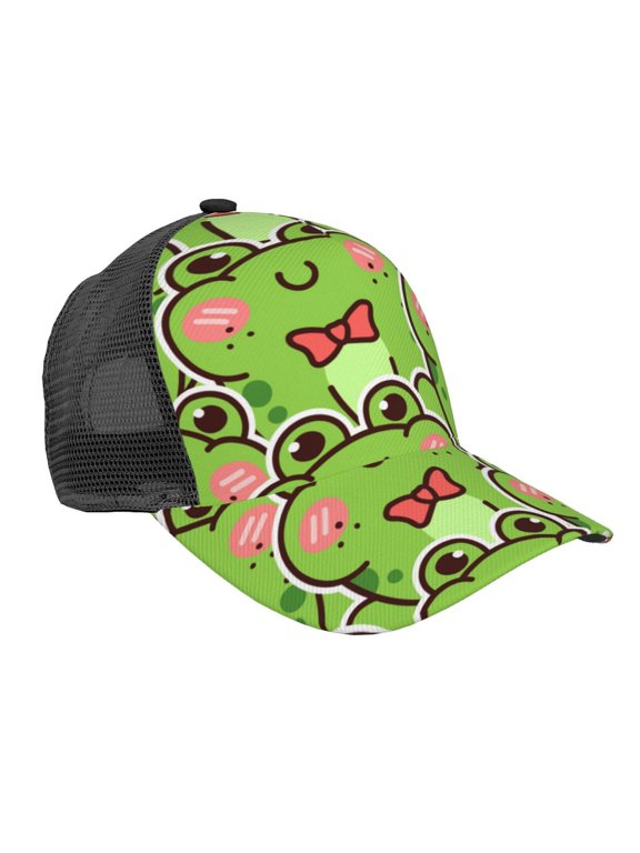 Cute Green Frog Pattern Trucker Hat,Baseball Cap,Sun Protection Cap,Stylish Headwear,Leisure Cap,Outdoor Sports Cap
