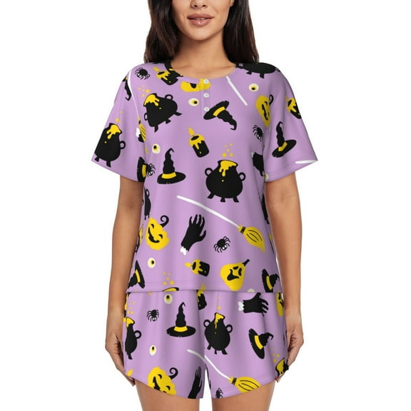 Picia Cute Halloween Pajamas Sets for Women Soft Short-Sleeved Pjs with Lounge Shorts Two Piece Sleepwear-Small