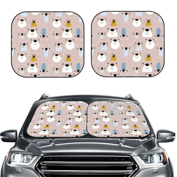 Picia Cute Hand Drawn Bear 2 Piece Car Windshield Sun Shade Foldable | Foldable Sun Shield for Front Window Blocks UV Rays and Keeps Your Vehicle Cool-Large
