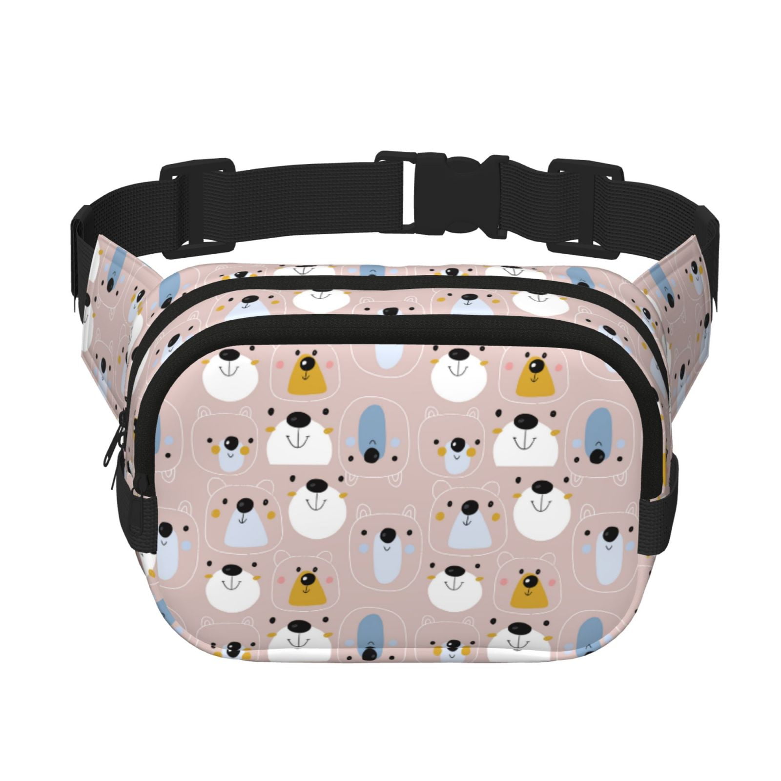 Picia Cute Hand Drawn Bear Print Square Double-Layer Waist Bag Mini Adjustable Waist Belt Bag Exercise Running Travel Hiking