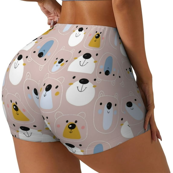 Picia Cute Hand Drawn Bear Printed Workout Shorts for Women Seamless Scrunch Butt Lifting High Waisted Yoga Gym Booty Running Moisture-wicking Short Pants-Small