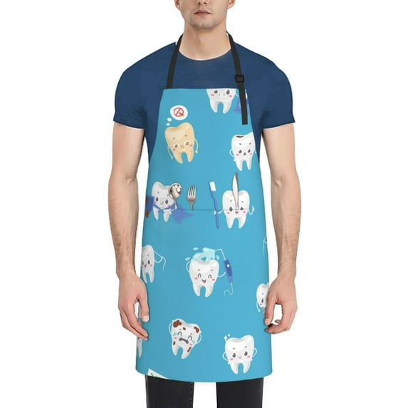 Picia Cute Healthy Teeth Waterproof Apron for Unisex Adult - Adjustable Bib Apron with Pockets, Ideal for Cooking, Gardening, Painting, and Household Chores