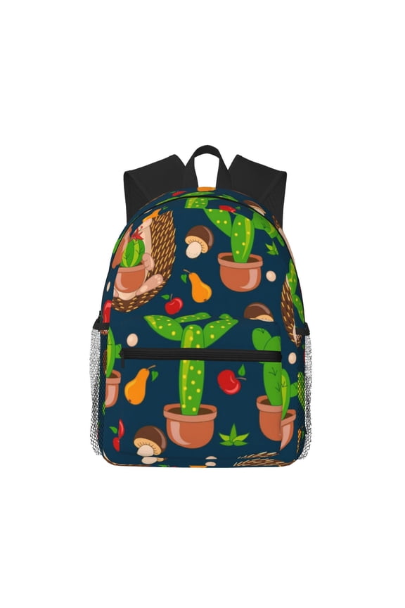 Cute Hedgehogs Cactus Blue Large Capacity Backpack Classic Style Backpack Casual Backpack Water-Resistant School Work Travel Outdoor Backpack