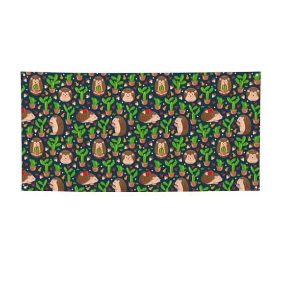 Picia Cute Hedgehogs Cactus Blue Pattern Party Banner, Festive Decoration, Holiday Banner, Celebration Decor, Event Banner, Reusable Party Banner-Medium