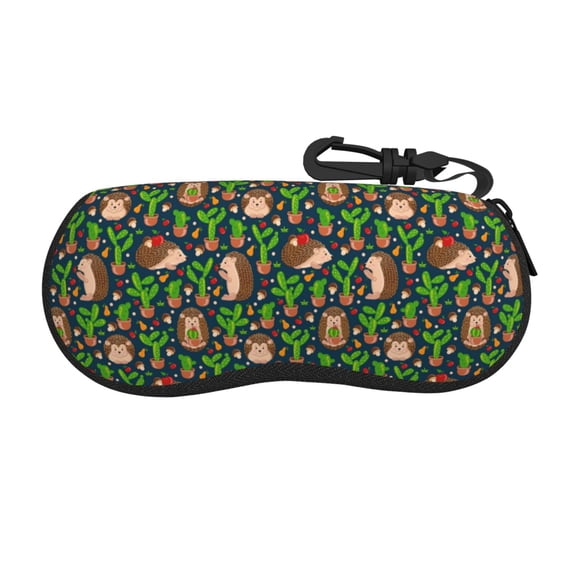 Picia Cute Hedgehogs Cactus Blue Print Sunglasses Case, Eyeglasses Case Protector Large Glasses Case, Key Lock Case Protective Glasses Holder Eyeglasses Cases