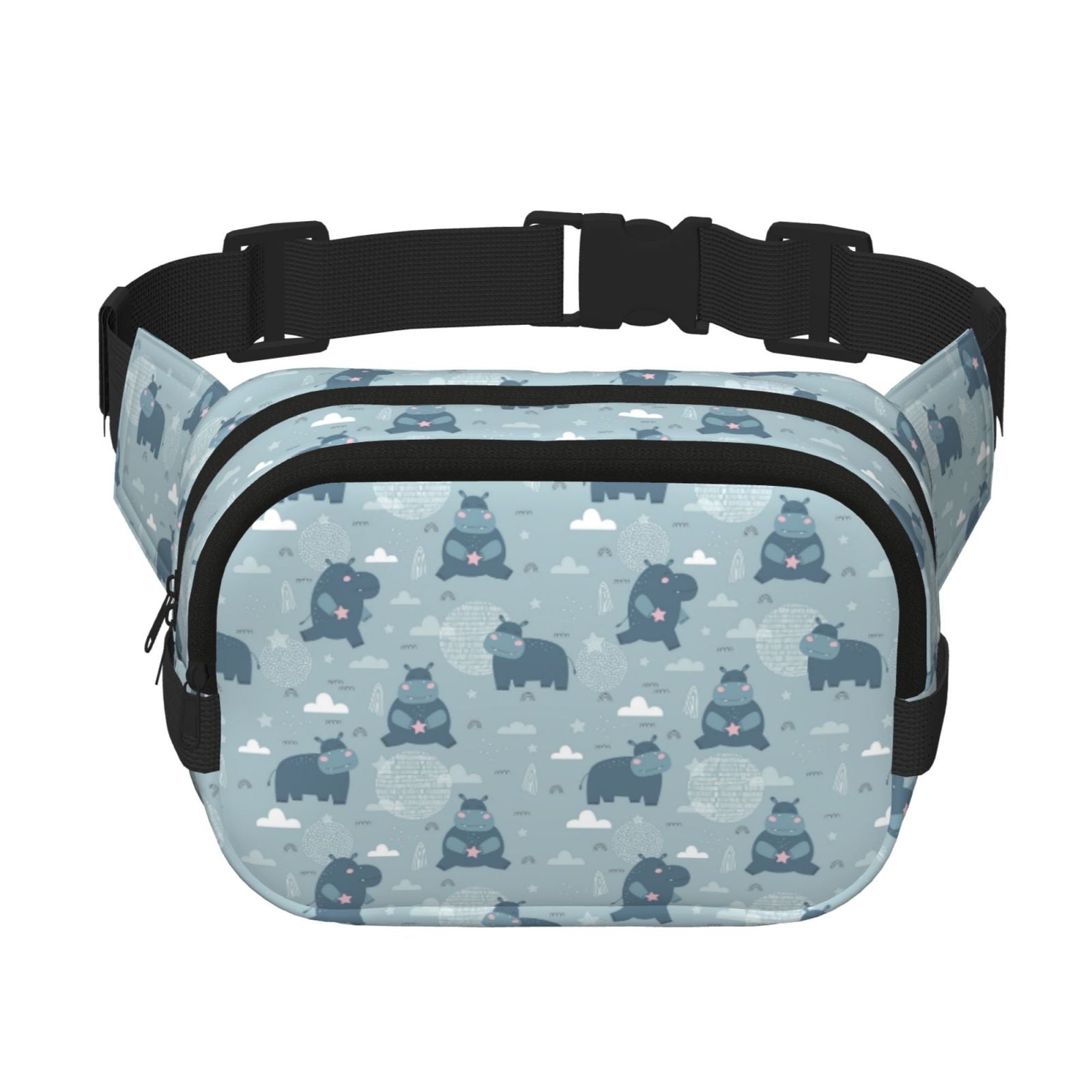 Picia Cute Hippopotamus Print Square Double-Layer Waist Bag Mini Adjustable Waist Belt Bag Exercise Running Travel Hiking