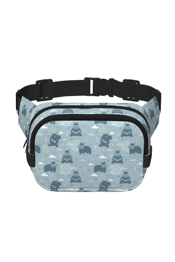 Cute Hippopotamus Print Square Double-Layer Waist Bag Mini Adjustable Waist Belt Bag Exercise Running Travel Hiking
